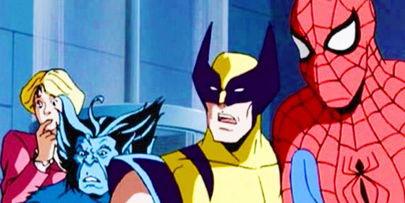 Homem-Aranha, Wolverine e Fera em Spider-Man: The Animated Series