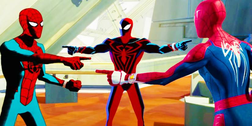 Spider-Men erschaffen das Meme in „Spider-Man Across the Spider-Verse“.