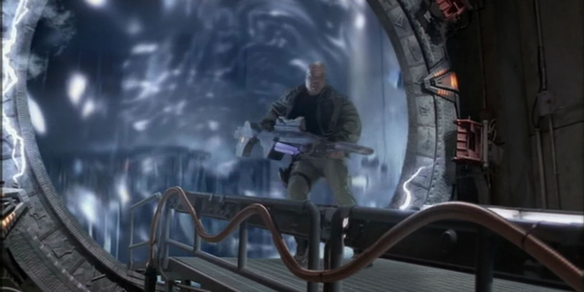 Teal'c coming through the Stargate