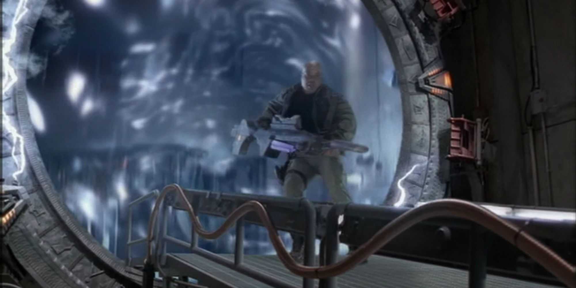 Teal'c coming through the Stargate