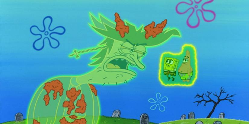 The Flying Dutchman with no beard levitating Patrick and SpongeBob in The Curse of Bikini Bottom.-1