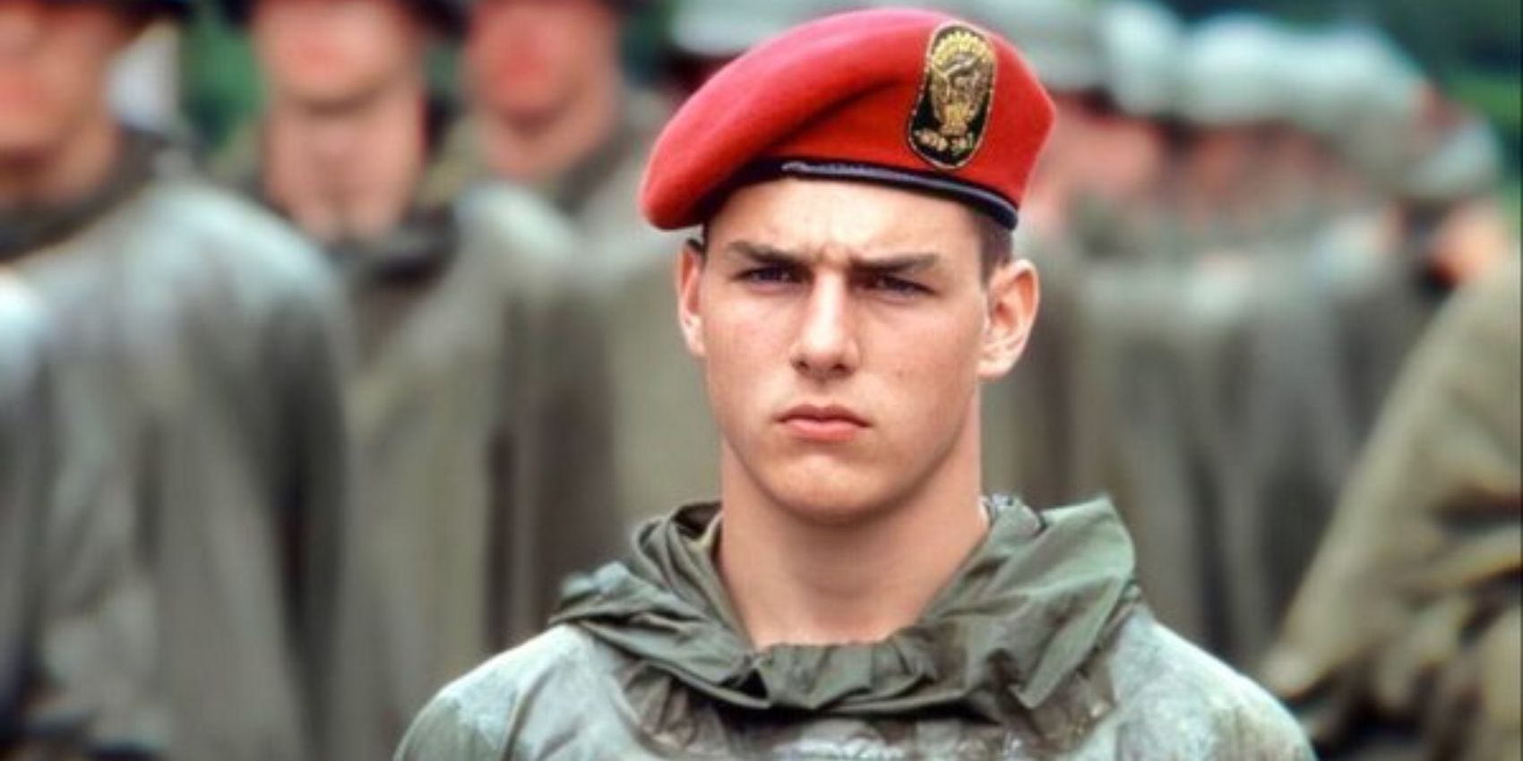 Tom Cruise in Taps wearing uniform with other soldiers