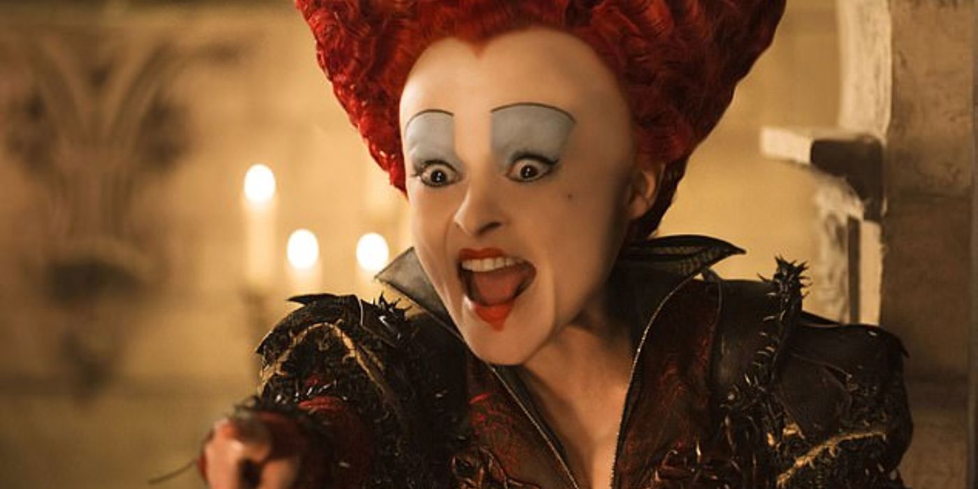 The Red Queen (Helena Bonham Carter) pointing angrily in Alice in Wonderland (2010)