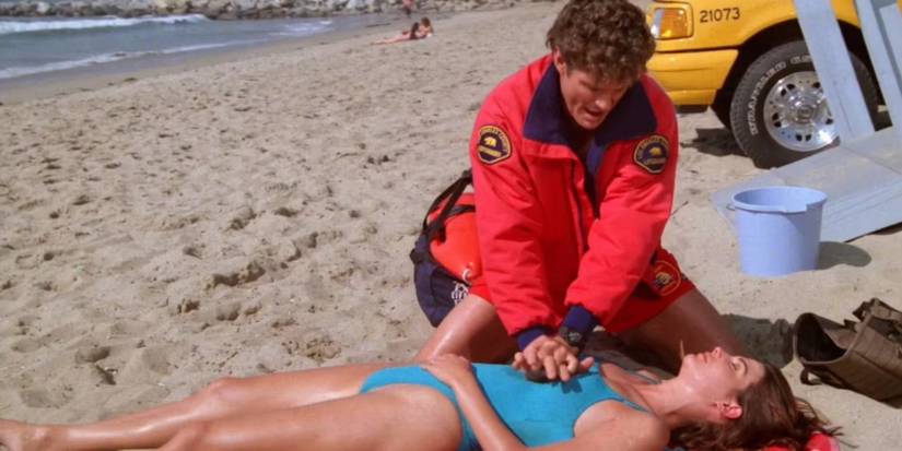 Mitch Buchannon giving CPR to a swimmer in Baywatch