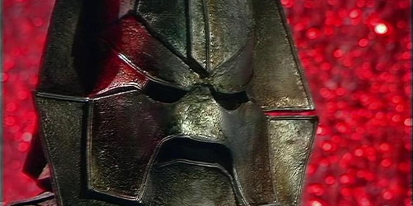 The villainous Omega against a red backdrop in Doctor Who