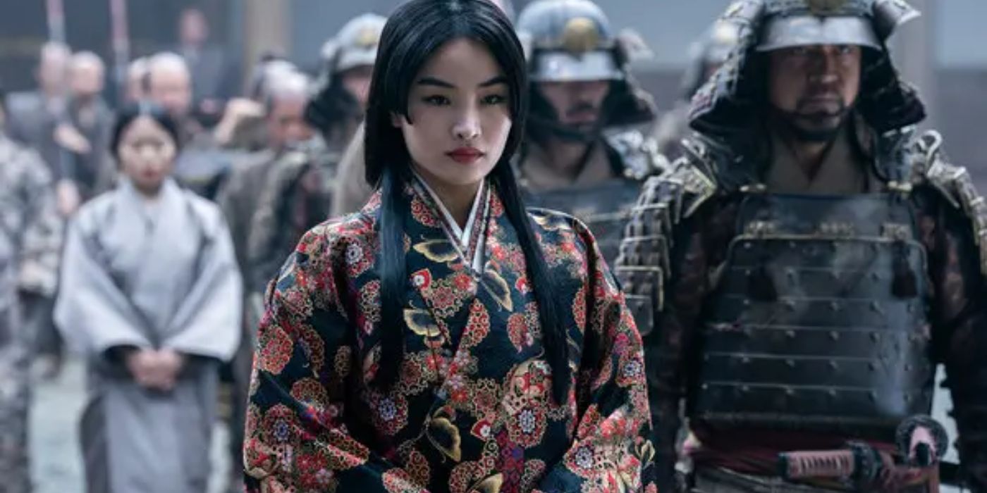 Anna Sawai as Mariko being led by a guard in Shogun