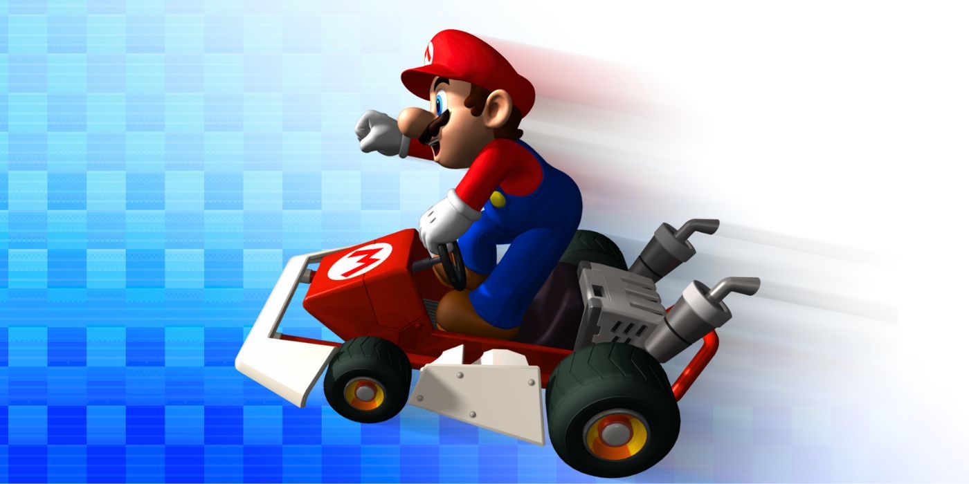 Mario in go-kart con il pugno alzato