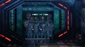A group of Grey Aliens all huddled together in Resident Alien