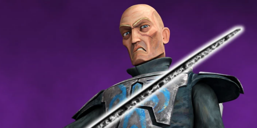 Pre Vizsla empunhando o Darksaber em The Clone Wars