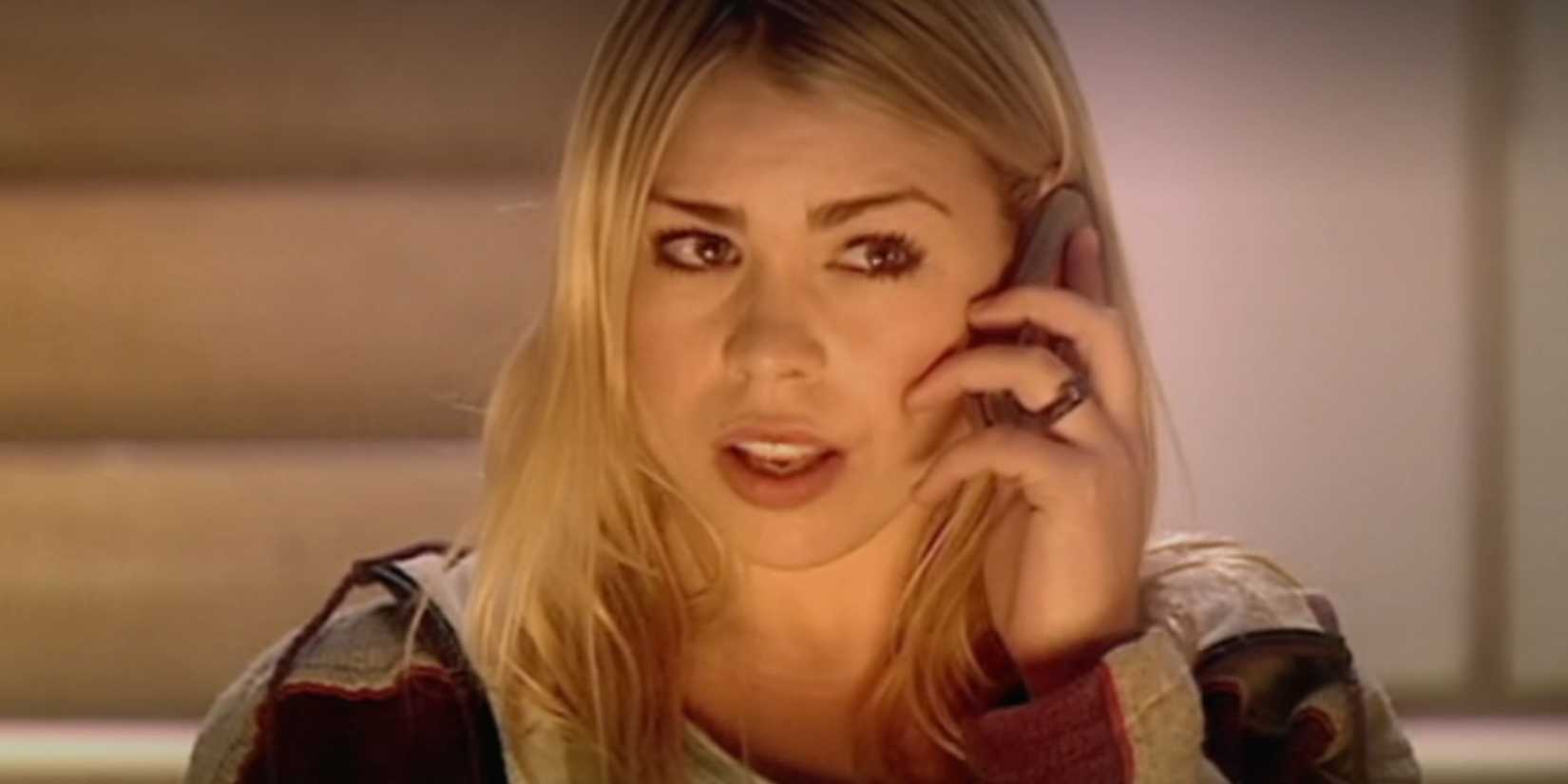 Billie Piper on the phone as Rose Tyler in Doctor Who