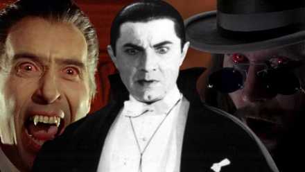 A collage of various movie Draculas