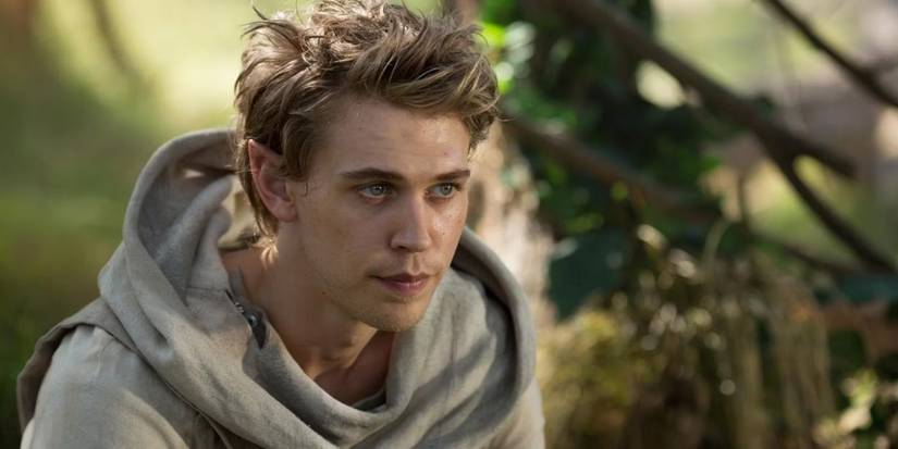 Austin Butler como Wil Ohmsford sentado em uma floresta olhando para frente em The Shannara Chronicles.