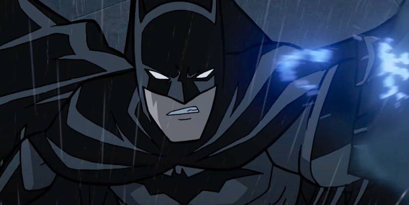 Batman shooting out his grapple gun hook in Batman The Long Halloween Part 1