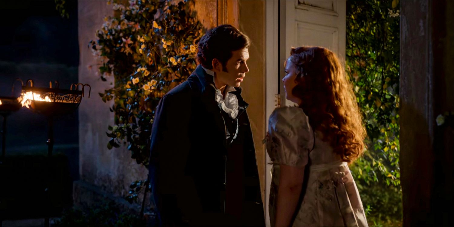 Luke Newton as Colin Bridgerton Visiting Nicola Coughlan as Penelope Featherington Secretly at Night in Bridgerton season 3