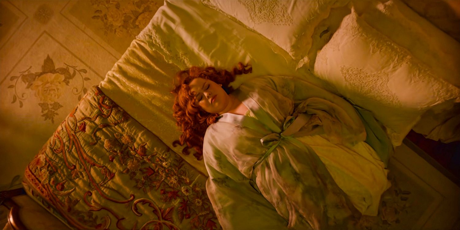 Penelope (Nicola Coughlan) lying on her bed looking distressed in Bridgerton season 3 Part 1