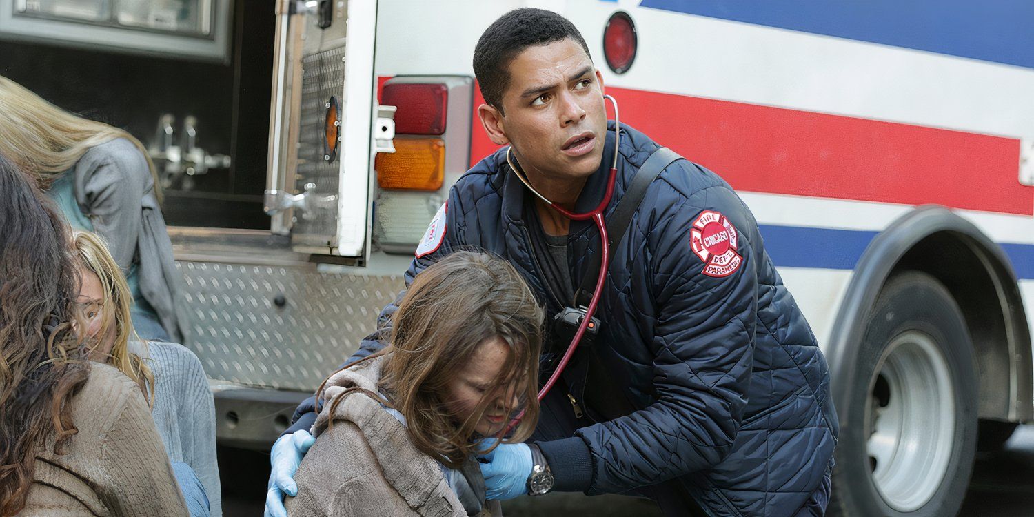 Charlie Barnett as Peter Mills busy saving a life in Chicago Fire