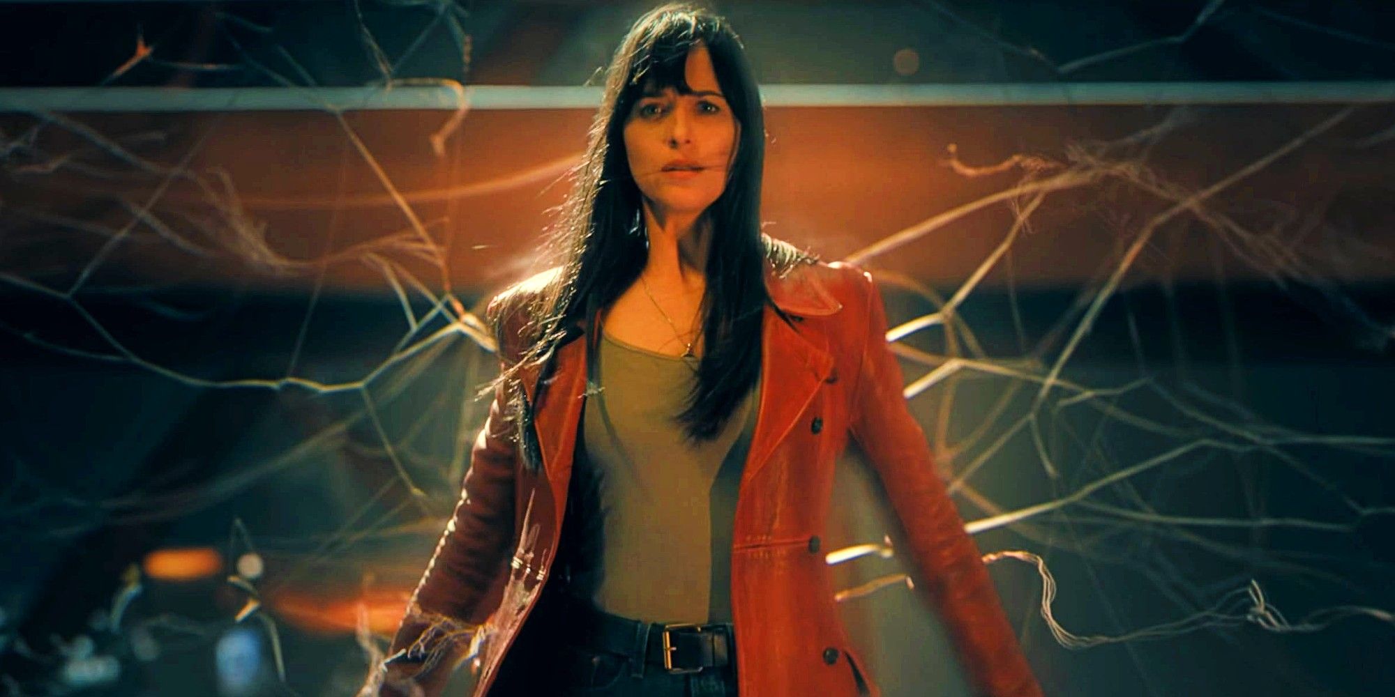 Dakota Johnson as Cassie Web With Webs Emanating From Her Body As She Uses Her Powers In Madame Web