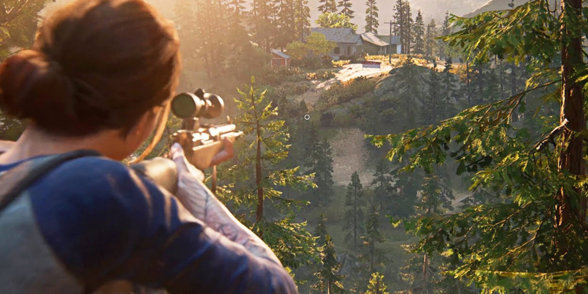 Ellie points a rifle in the last of us Part 2