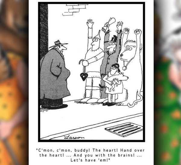 far side comic where wizard of oz's group get mugged