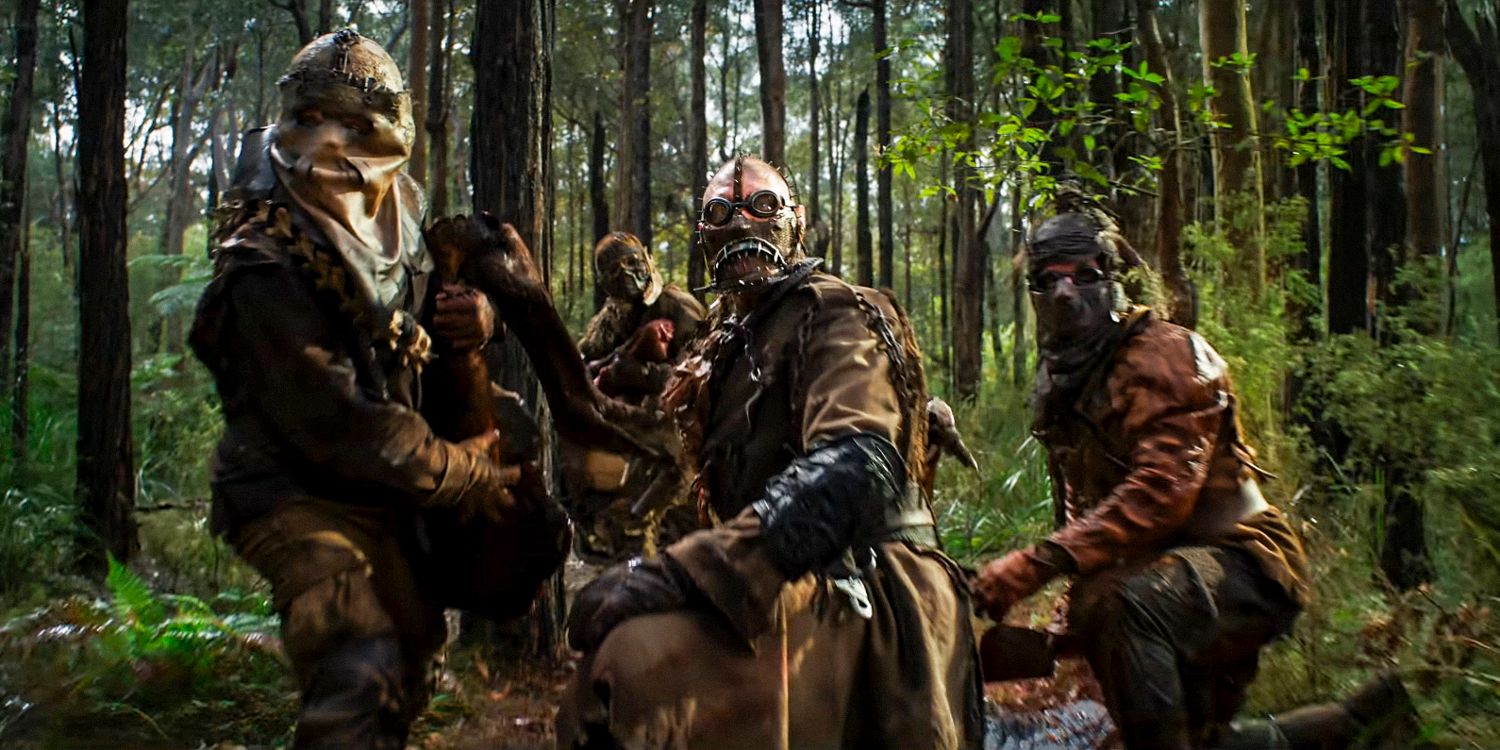 Some warriors in the middle of the forest in Furiosa: A Mad Max Saga