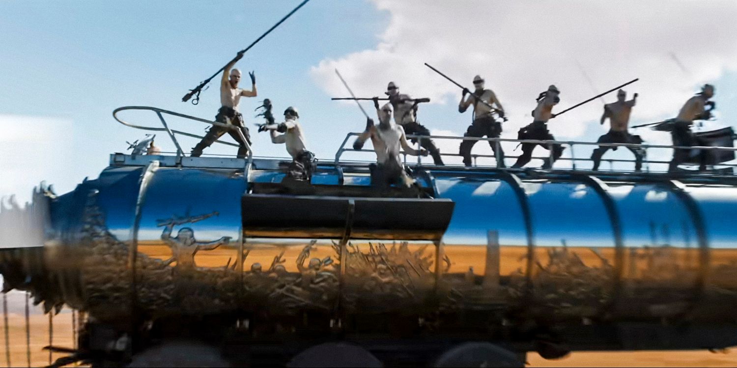 The War Boys army on the War Rig, a costume vehicle in Furiosa: A Mad Max Saga