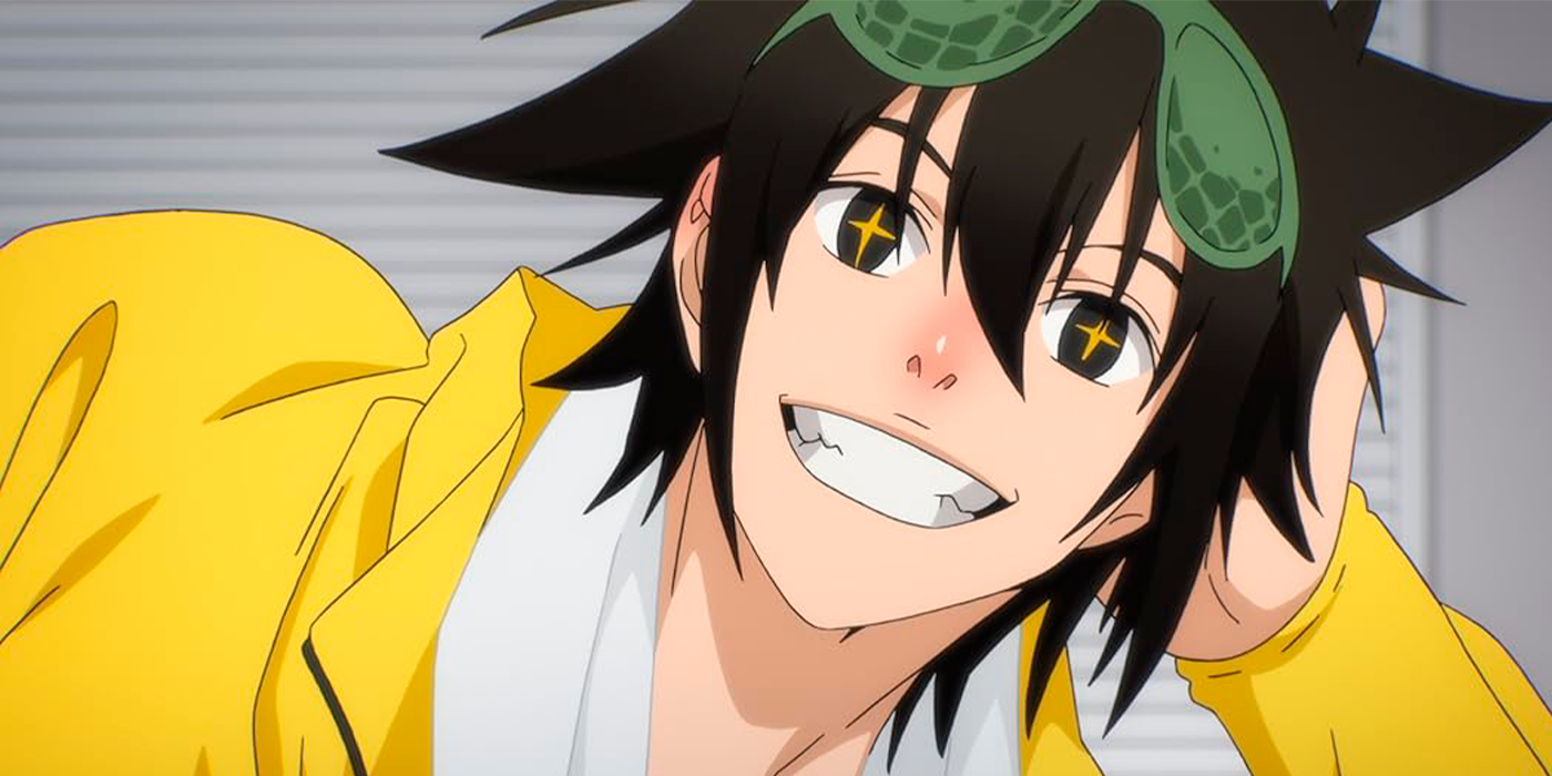 Mori Jin, the main character for The God of High School, smiling to the camera and with his arm supporting the head.