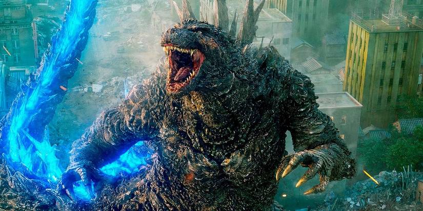 Godzilla de Godzilla: Minus One destruindo uma cidade