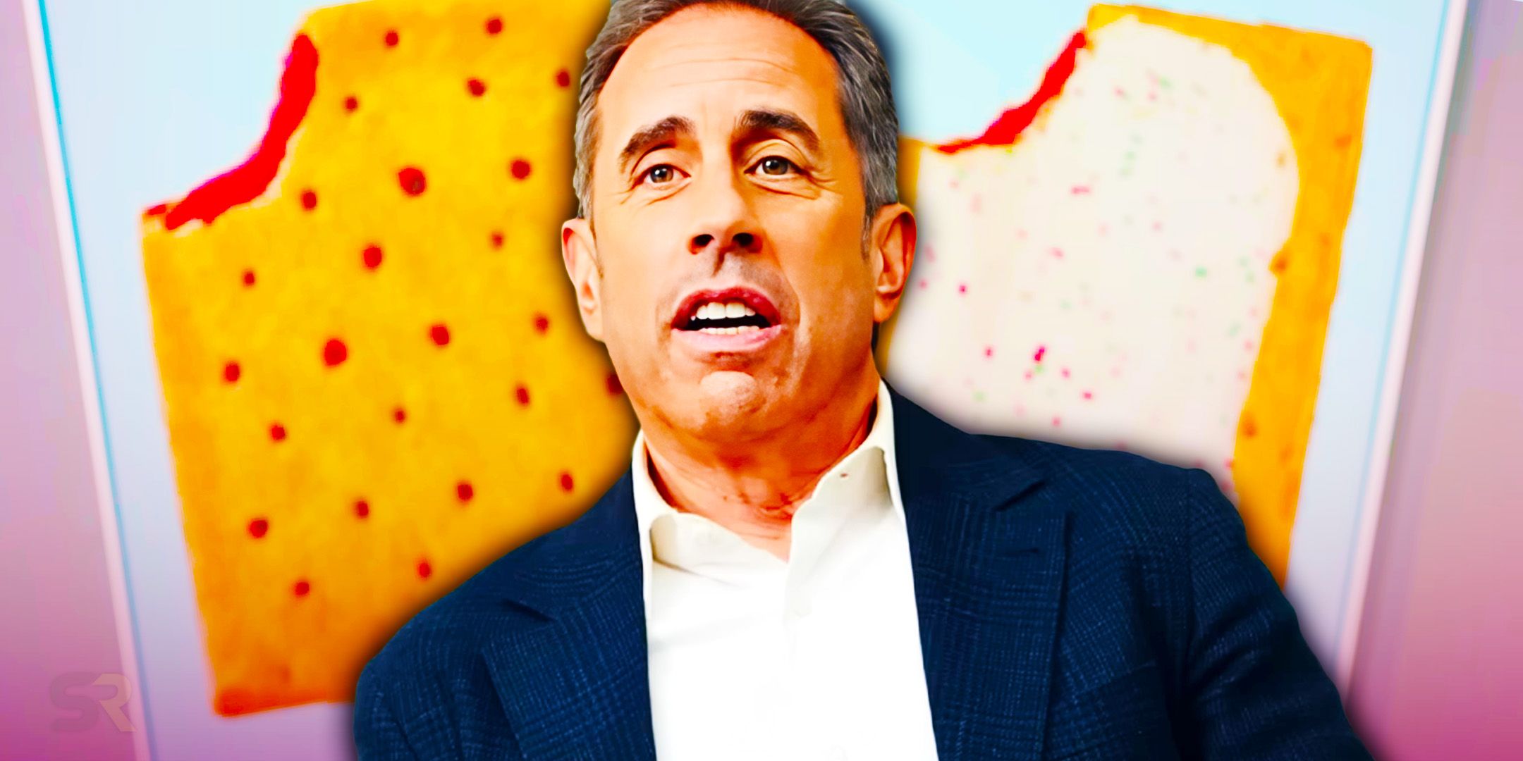 Jerry Seinfeld in front of pop-tarts for Unfrosted