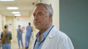 Harry Bosch (Titus Welliver) poses as a hospital worker with an injured face on Bosch: Legacy