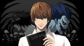 image of Death Note with Light Yagami in the forefront with Ryuk and L in the background