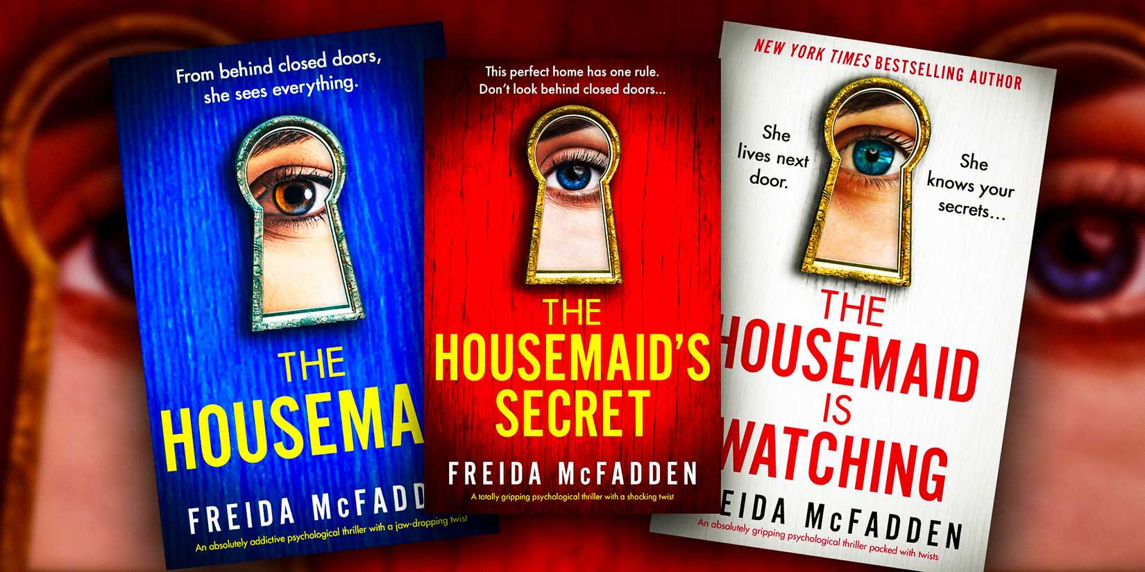The book covers of The Housemaid, The Housemaid's Secret, and The Housemaid Is Watching
