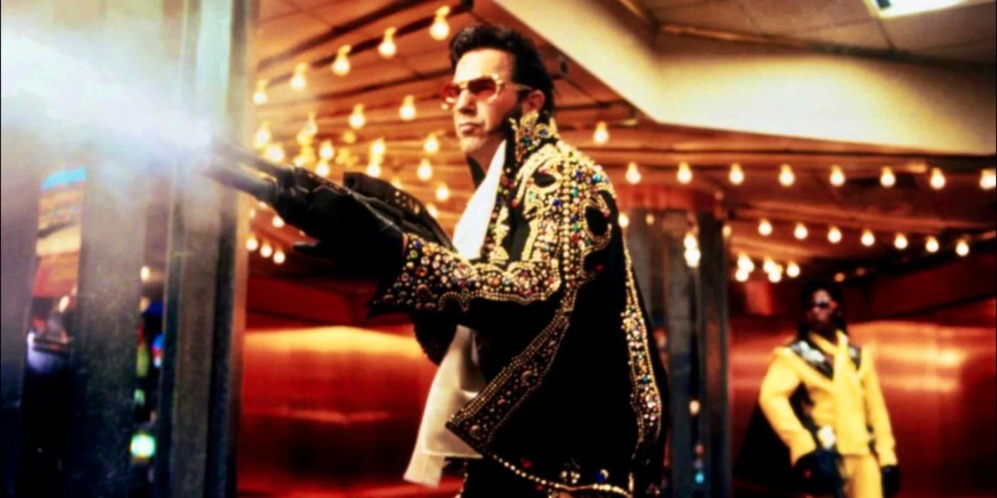 Kevin Costner's Murphy fires a shotgun dressed as Elvis in 3000 Miles to Graceland