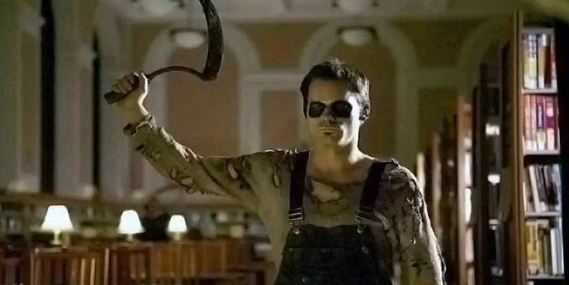 Leslie Vernon holds up a sythe in Behind the Mask