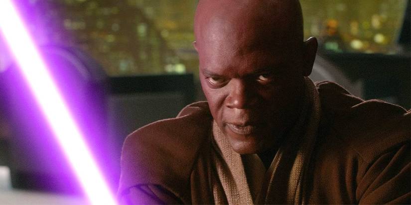 Mace Windu Wielding Purple Lightsaber in Star Wars