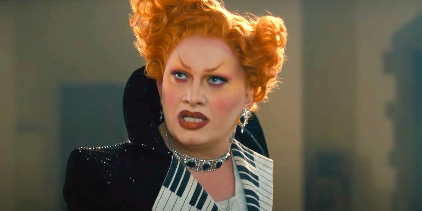 Jinkx Monsoon as Maestro talking to someone in Doctor Who,