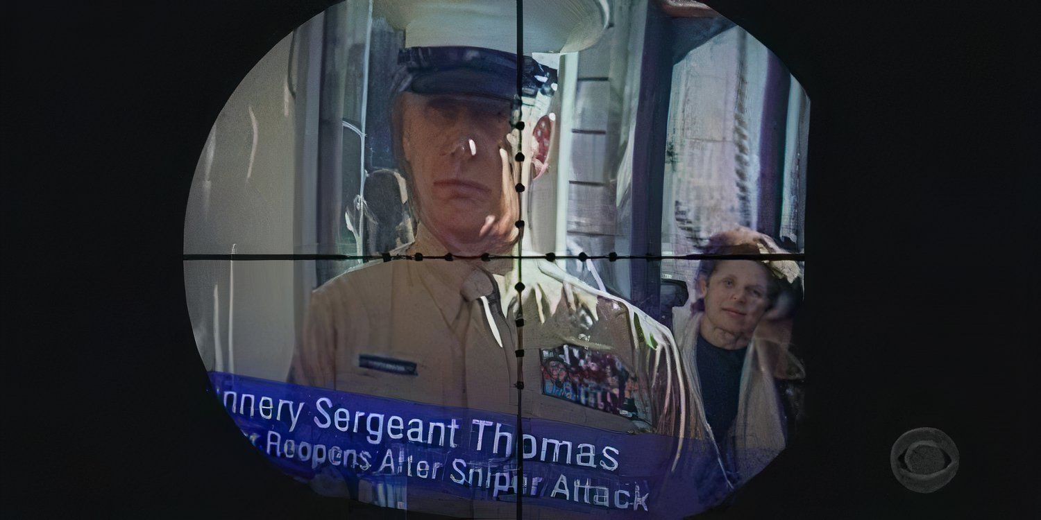 Mark Harmon as Gibbs wearing a marine uniform and being targeted by a sniper in NCIS season 1