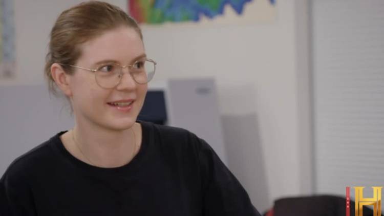 Emma Culligan giving an interview in The Curse of Oak Island