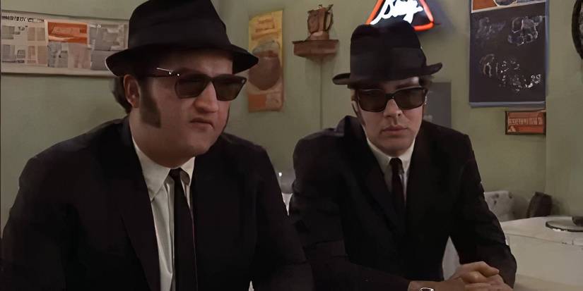 Elwood (Dan Aykroyd) and Jake (John Belushi) at a cafe ordering food in The Blues Brothers