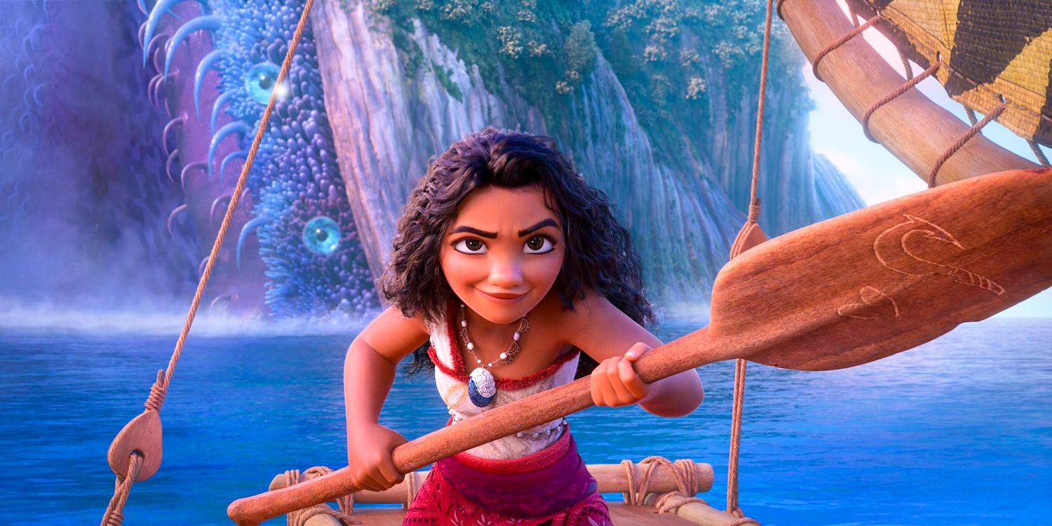 Moana holding an oar in Moana 2 