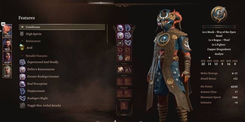 Player specing a Monk Rogue class in Baldur's Gate 3.