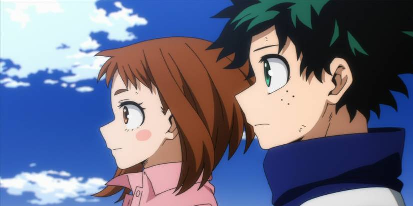 My academic hero: Deku and Ochaco look at the city because they both wear relaxed clothes.