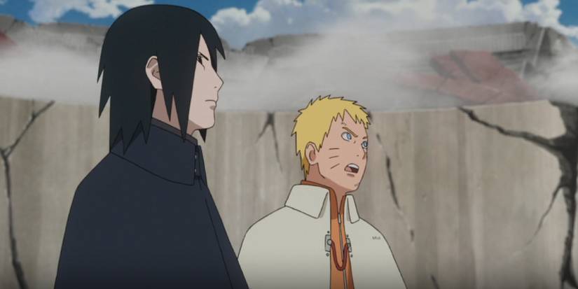 Naruto und Sasuke reagieren entsetzt auf Momoshikis Angriff in den Chunin-Prüfungen.