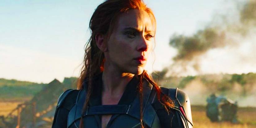 Natasha Romanoff in the rubble of the Red Room in Black Widow