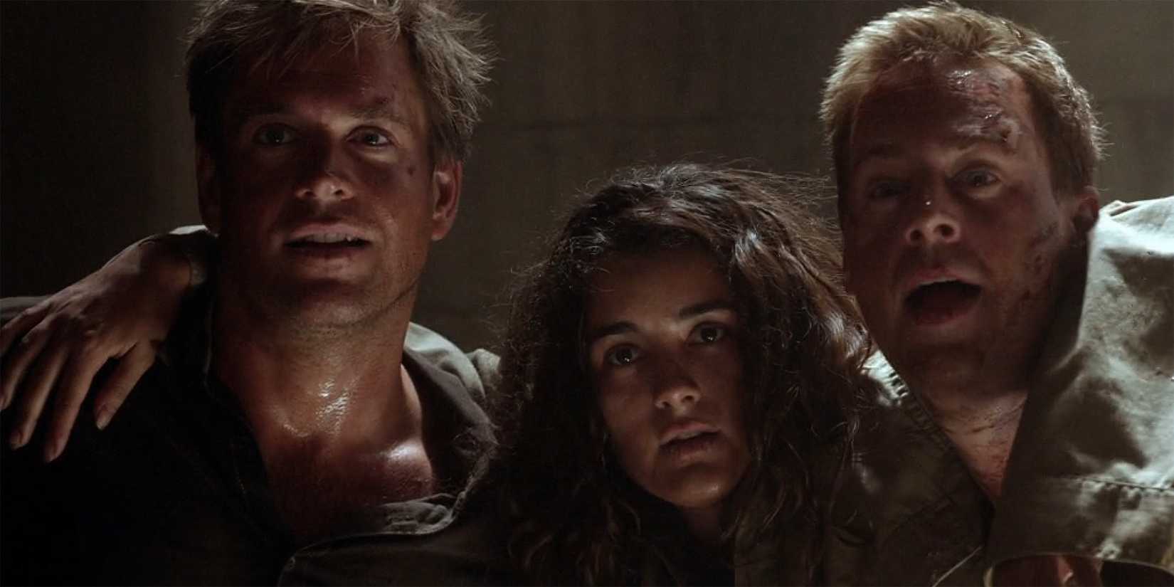 Anthony "Tony" DiNozzo (Michael Weatherly), Ziva David (Cote de Pablo), and Timothy McGee (Sean Murray) in NCIS season 7, episode 1, "Truth or Consequences"