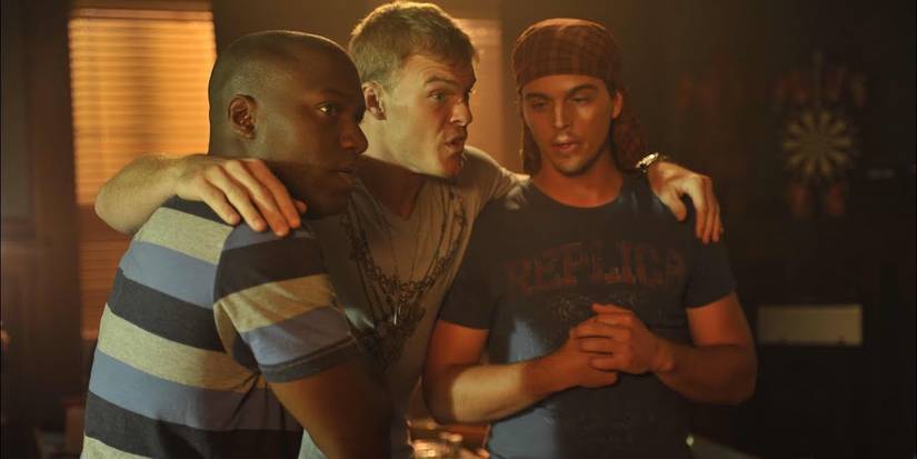 Omari Newton as Larry, Alan Ritchson as Thad, and Darin Brooks as Alex in Blue Mountain State