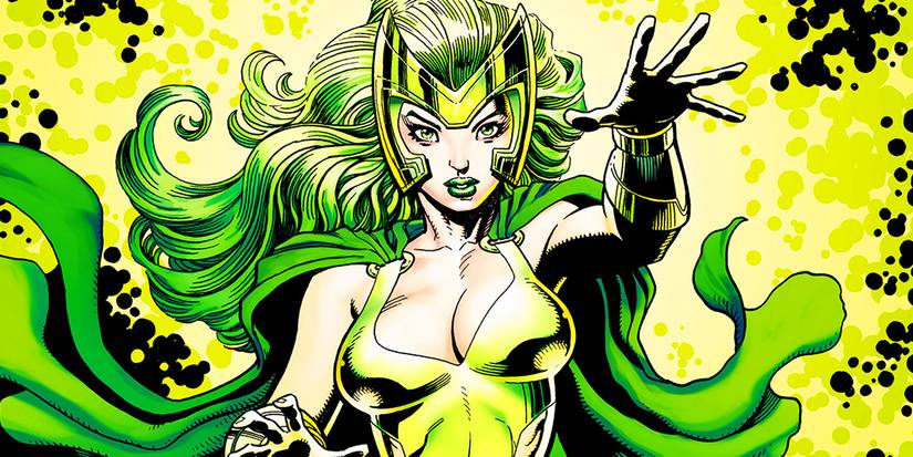 Polaris wearing green, surrounded by green, as she uses her powers.