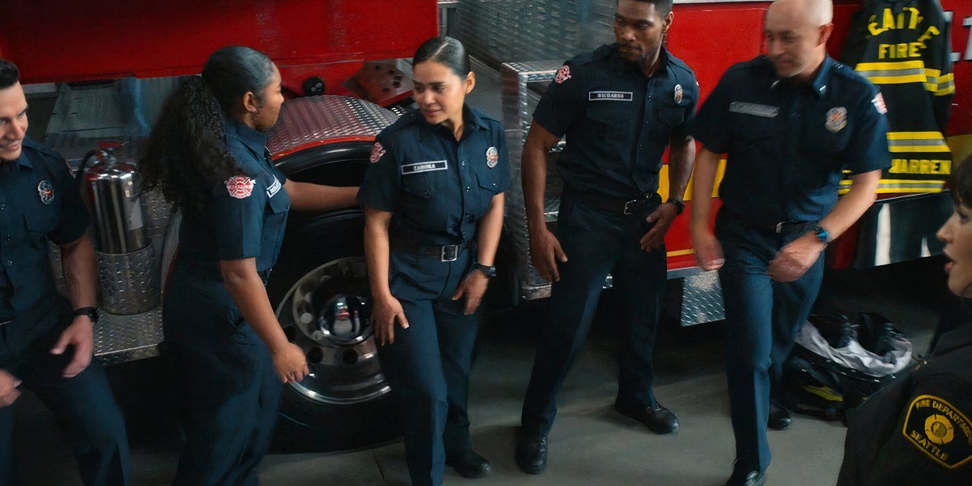 Pru Miller-Warren and the other future members of Station 19 getting ready in the series finale