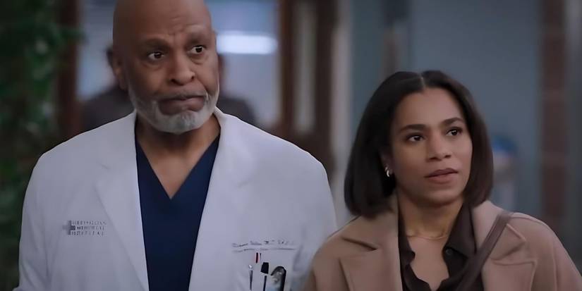 Richard Webber (James Pickens Jr) looks uncomfortable while Maggie Pierce (Kelly McCreary) looks unsure in Grey's Anatomy season 20