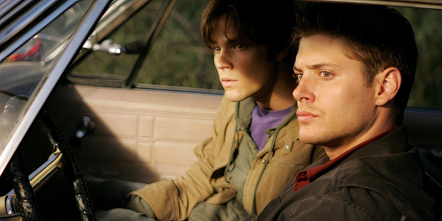 Sam (Jared Padalecki) and Dean Winchester (Jensen Ackles) inside a car in Supernatural.