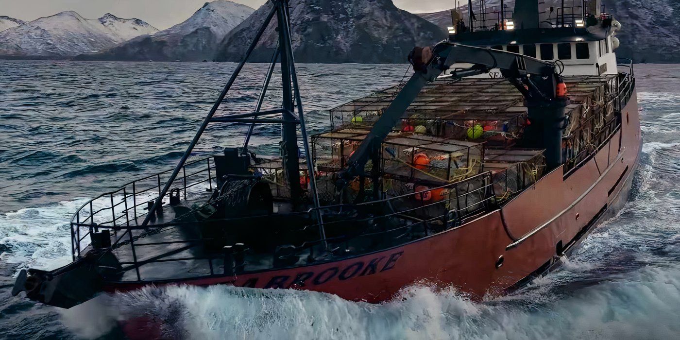 Seabrooke crashsing through waves in Deadliest Catch.